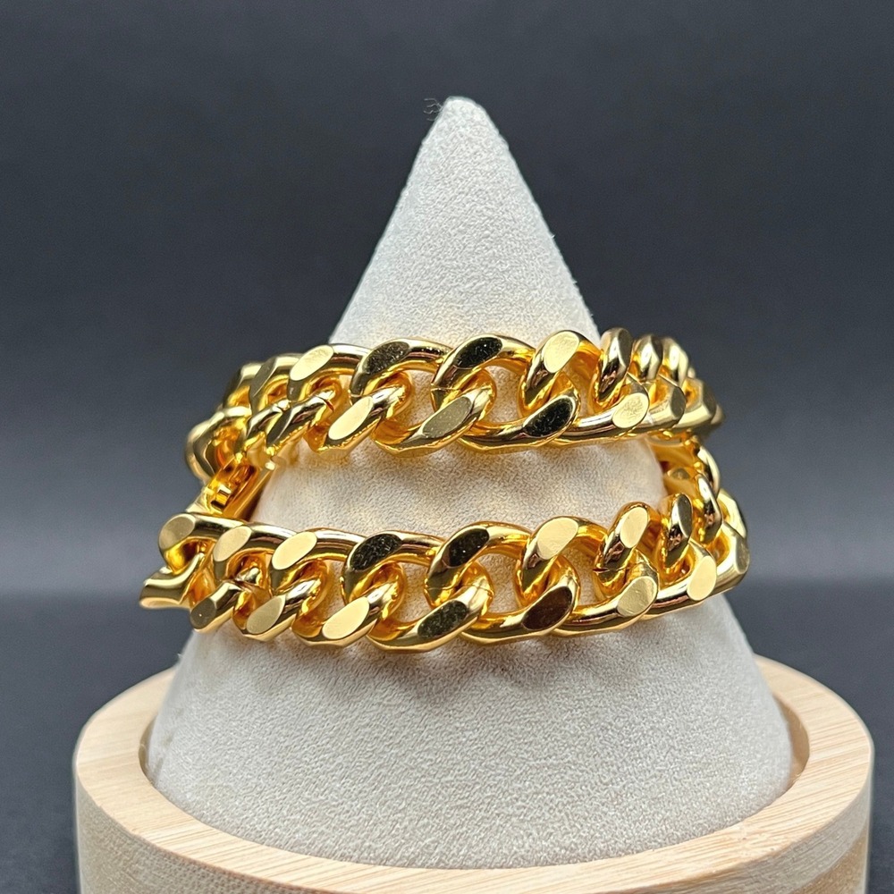 Cuban Link Bracelet Set Lot of 2 Gold Tone Chunky‎ Curb Chain